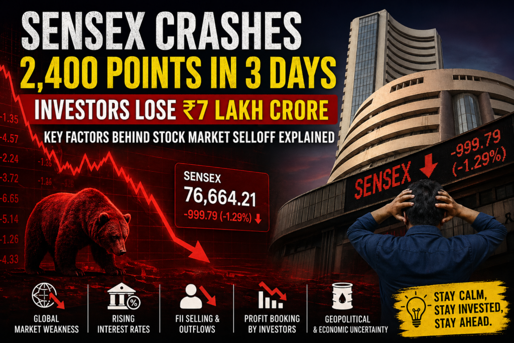 Sensex crashes 2400 points in 3 days investors lose 7 lakh crore stock market selloff India