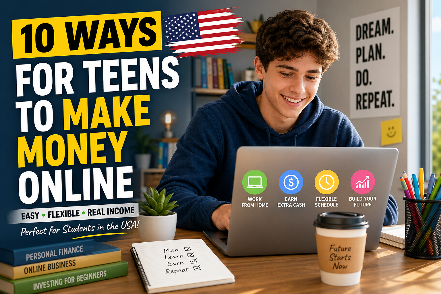 Make money online as a student in the US using a laptop at home