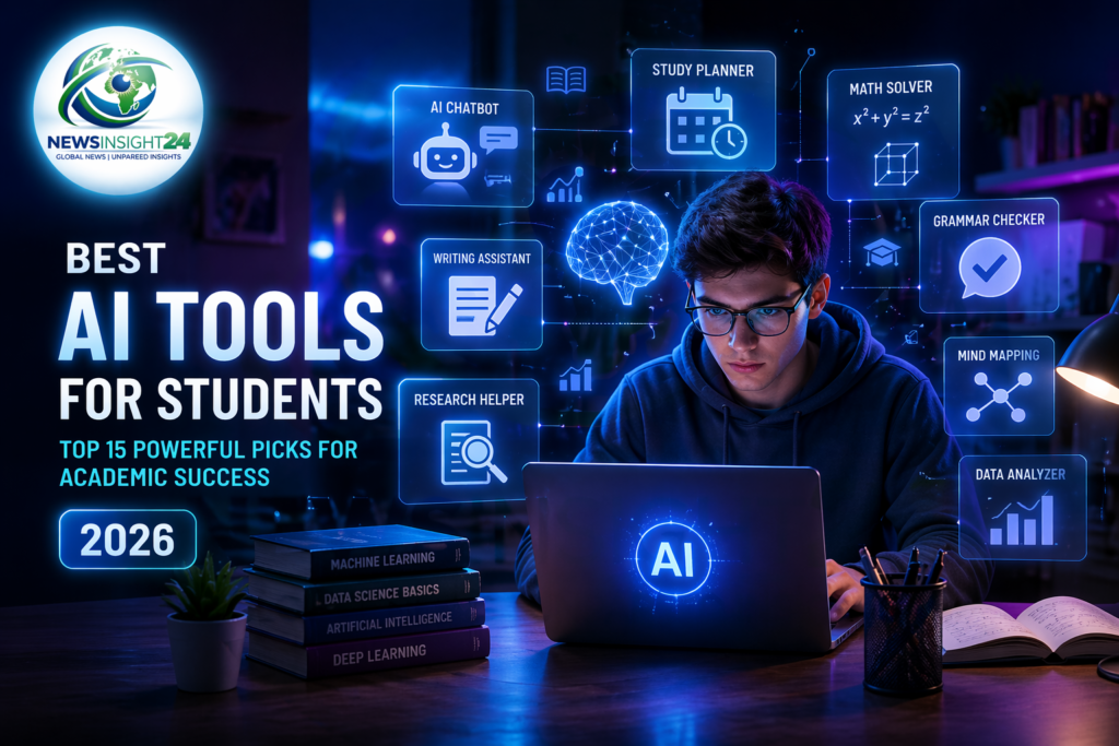 Best AI tools for students 2026 featuring AI chatbot, study planner, writing assistant and smart learning technology