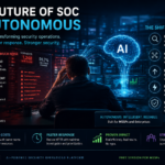 AI-powered security operations center showing a SOC analyst overwhelmed by alerts while an autonomous agentic AI platform investigates and prioritizes cybersecurity threats in real time.