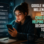 Young Gen Z woman using ChatGPT on her phone late at night for advice and decision-making, representing AI as a daily life assistant.